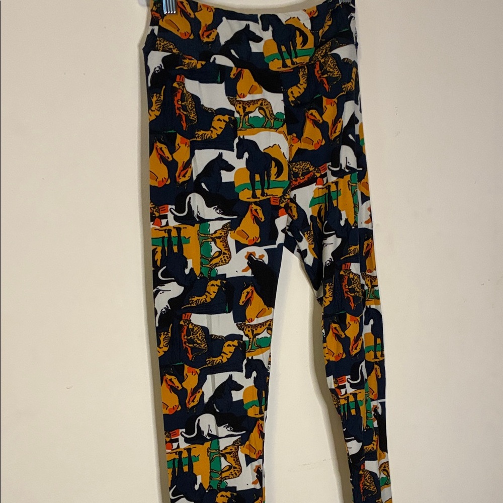 LuLaRoe Black, Mustard & Green Animal Print Leggings
